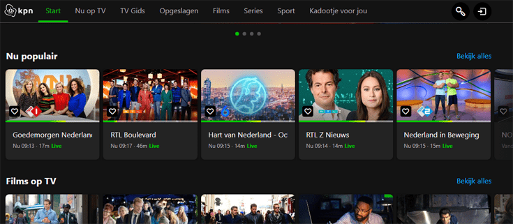 Homepage van KPN TV