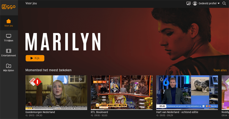 Homepage van Ziggo GO
