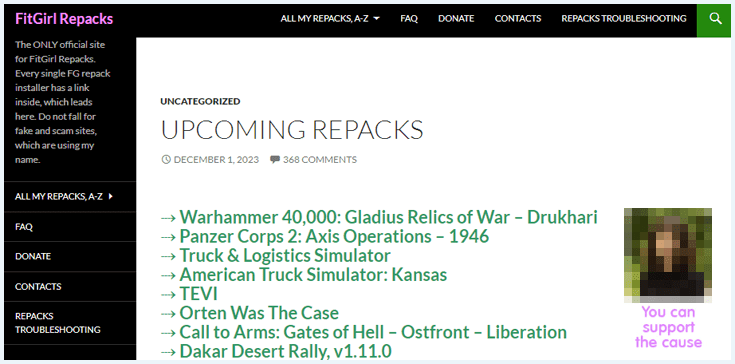 Homepage van FitGirl Repacks