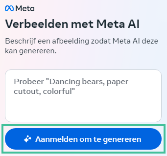 Scherm waarin je het beeld dat je wilt genereren kan omschrijven en met button 'Aanmelden om te genereren'