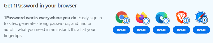1Password-screenshot met informtie over 1Password in de browser