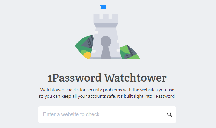 1Password-pagina met informatie over Watchtower