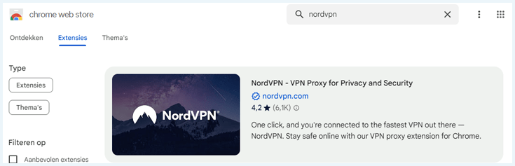 Chrome web store met NordVPN-extensie
