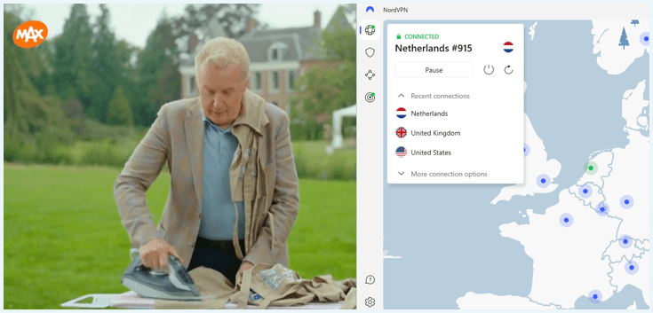 Screenshot van Heel Holland Bakt op NPO Start met ernaast de app van NordVPN
