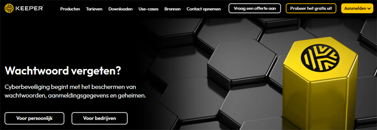 Screenshot van de homepage van Keeper wachtwoordmanager