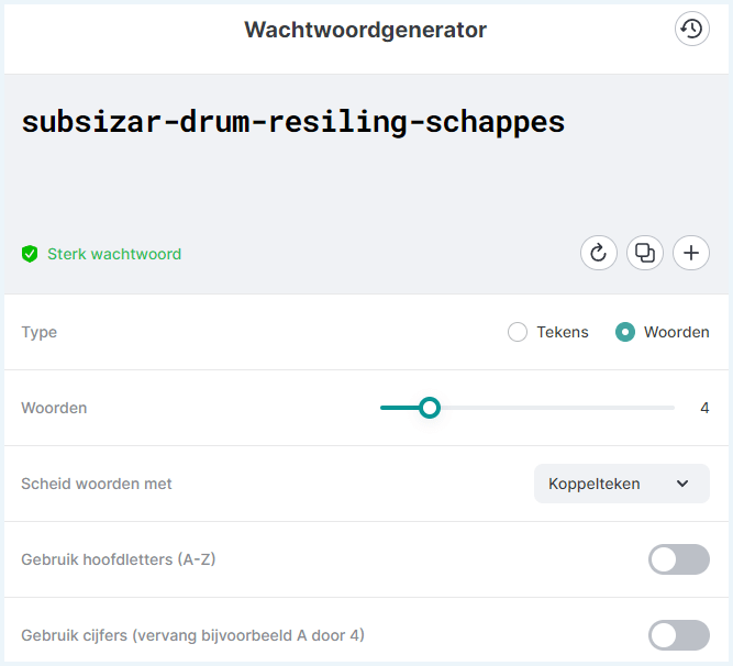 Password generator van NordPass met een wachtwoordzin