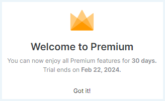 Pop-up met info over de gratis Premium-trial van NordPass