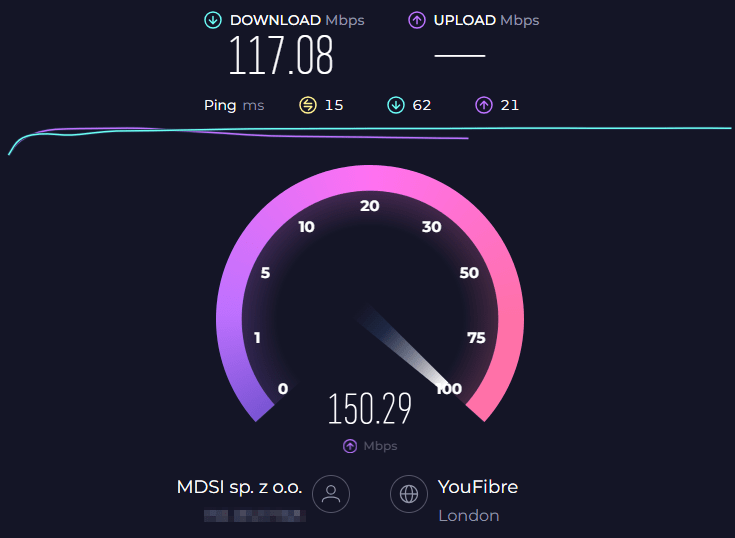 Lopende speedtest tijdens een test in december 2023
