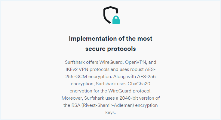 Screenshot van de website van Surfshark met informatie over de encryptie