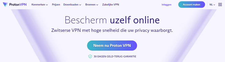 Homepage van Proton