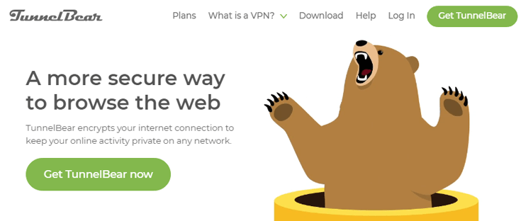 Homepage van TunnelBear