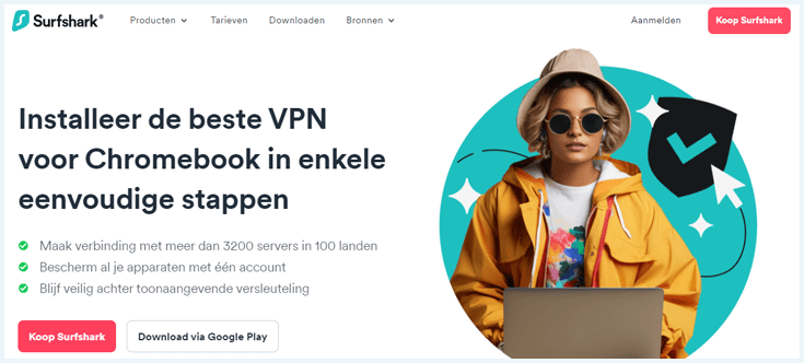 Surfshark-pagina met informatie over bescherming op Chromebook