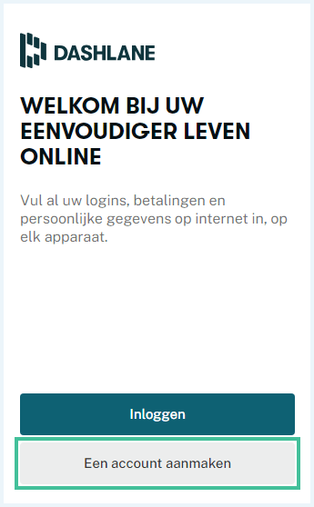 Screenshot browserextensie Dashlane met keuze tussen inloggen of een account aanmaken.