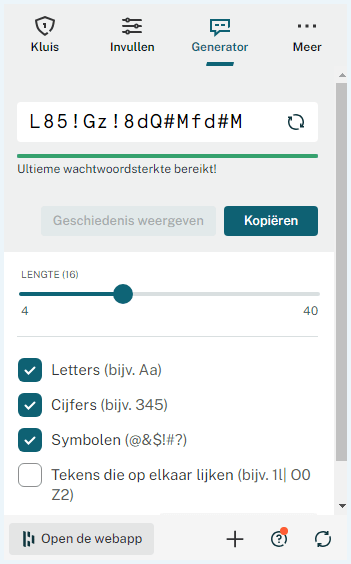 Wachtwoordgenerator in de browserextensie van Dashlane
