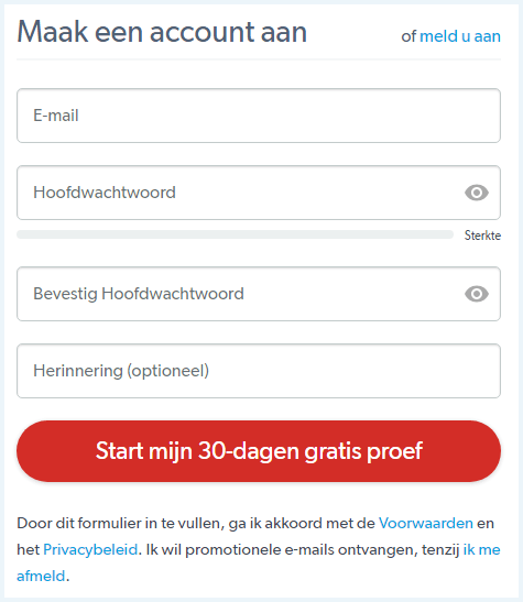 Screenshot van LastPass met scherm om een account aan te maken