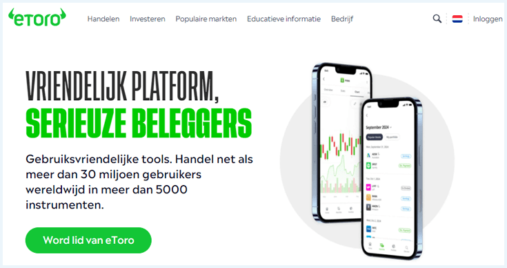 Homepage van eToro