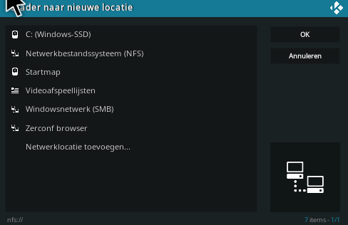 Pop-up van Kodi om lokale bestanden te zoeken