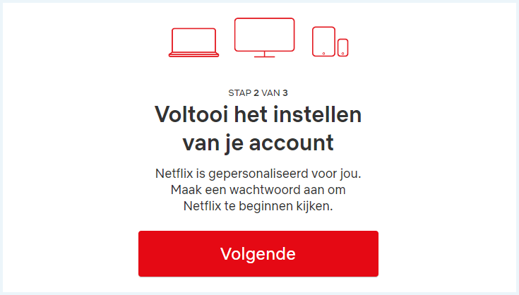 Stap van Netflix installeren met de tekst 'Voltooi het instellen van je account'