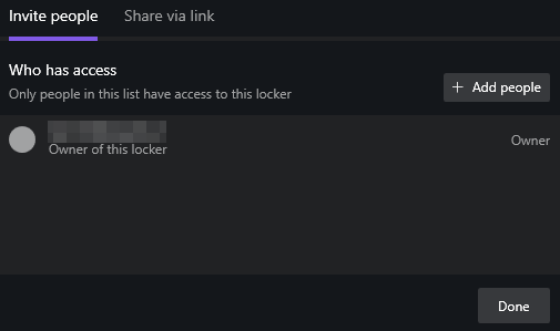 Pop up scherm om een Locker te delen