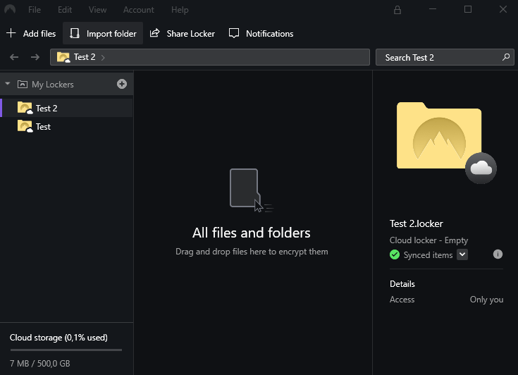 Scherm met de Windows app van NordLocker