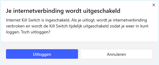 Melding van de app van NordVPN over de kill switch