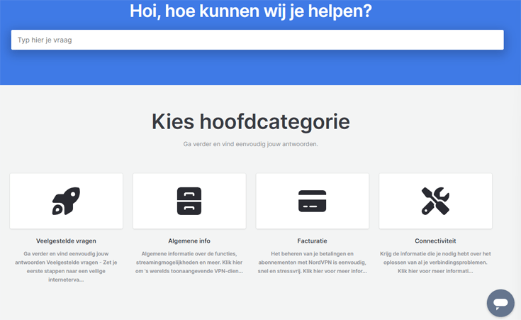 Screenshot van de klantenservice-pagina op de NordVPN-website