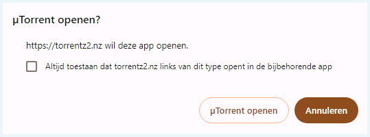 Pop up melding van Google Chrome om uTorrent te openen