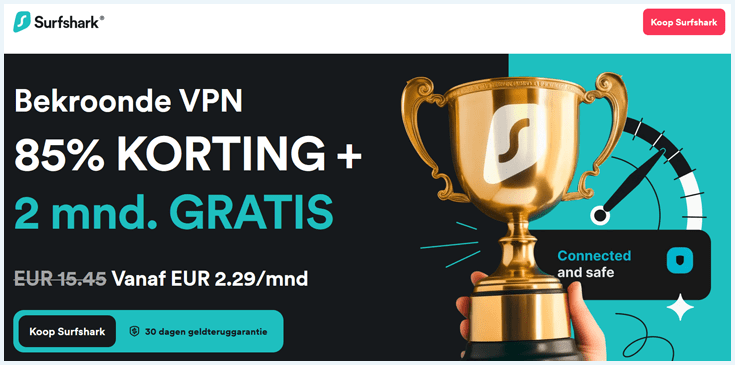 Een screenshot van de Surfshark website.
