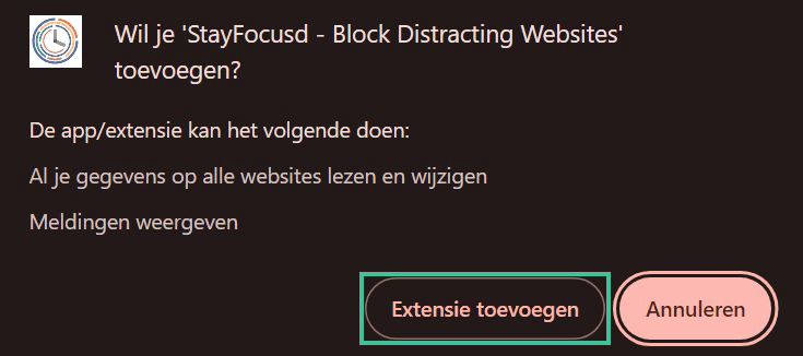 StayFocusd estensie toevoegen knop uitgelicht