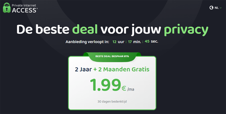 Een screenshot van de website van PIA.