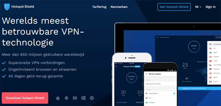 Homepage HotSpot Shield