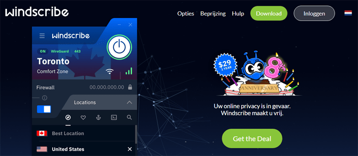 Homepage Windscribe