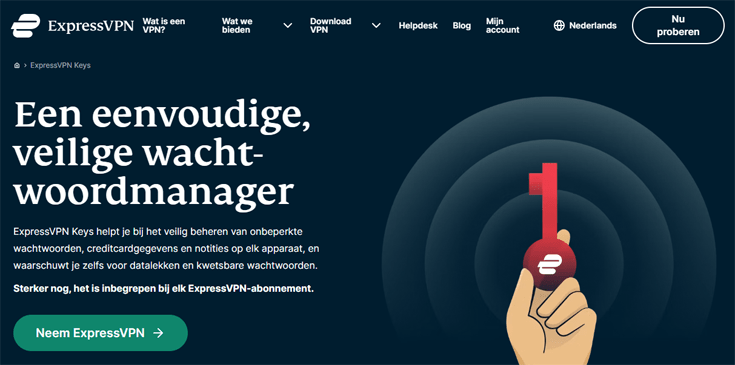 ExpressVPN pagina met informatie over wachtwoordmanager