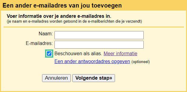 Pop-upscherm om een bestaand e-mailadres toe te voegen aan je bestaande account
