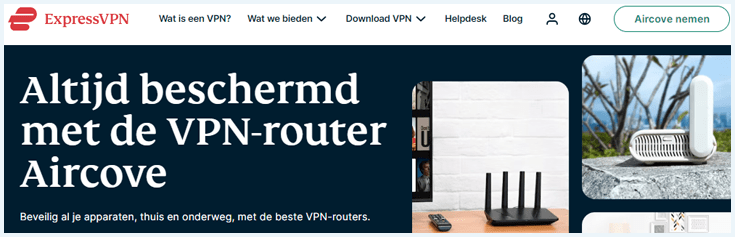 Screenshot van de pagina over de Aircove-router op de website van ExpressVPN