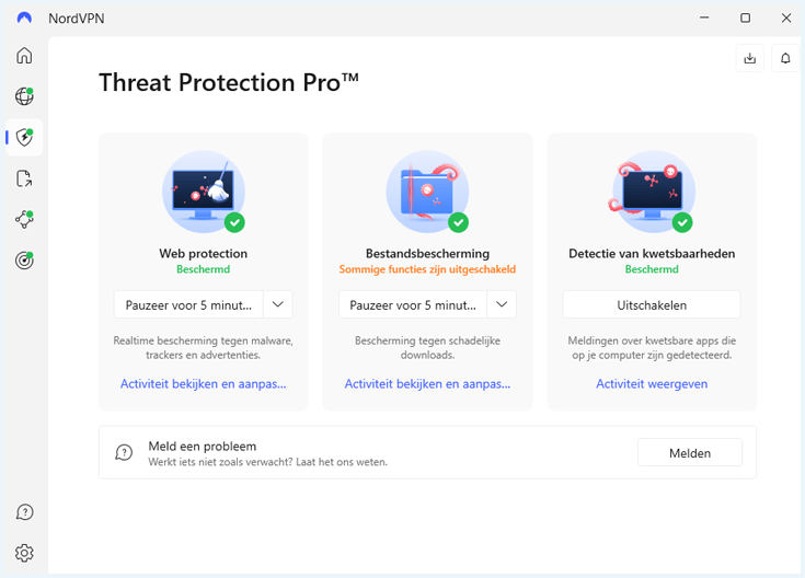 Tabblad Threat Protection Pro in de Windows app van NordVPN