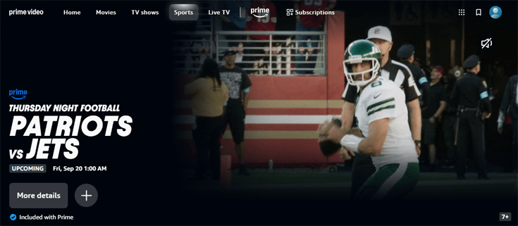Screenshot van Amazon Prime Video VS met het onderdeel sport in beeld