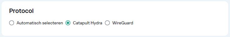 Protocolkeuze in het menu van de Windows app van Kaspersky Secure Connection VPN