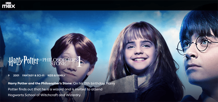 Een screenshot van Harry Potter op HBO Max