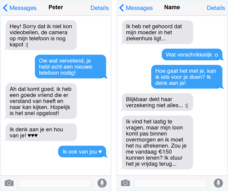 Nepberichten van een catfish die vraagt om geld