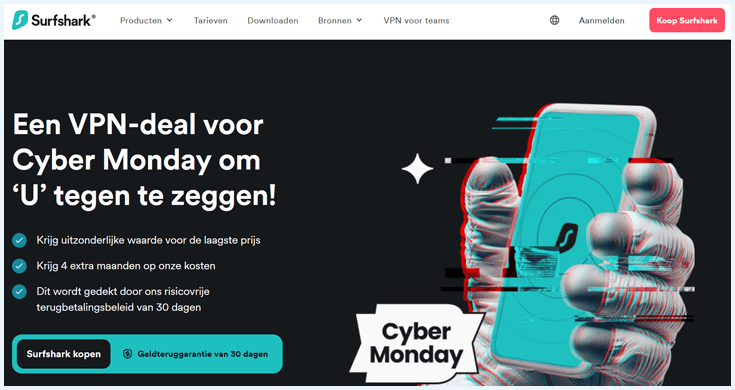 Cyber Monday deal op de Surfshark website