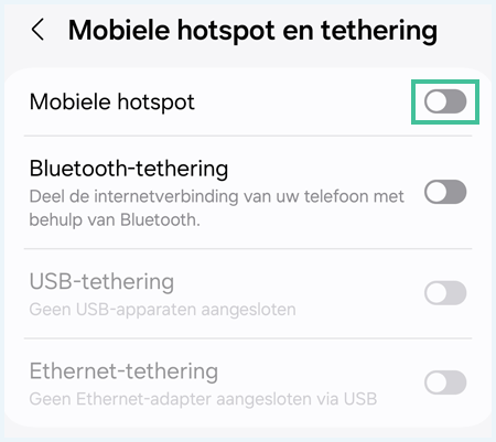 Android-menu op mobiele hotspot en tethering aan te zetten
