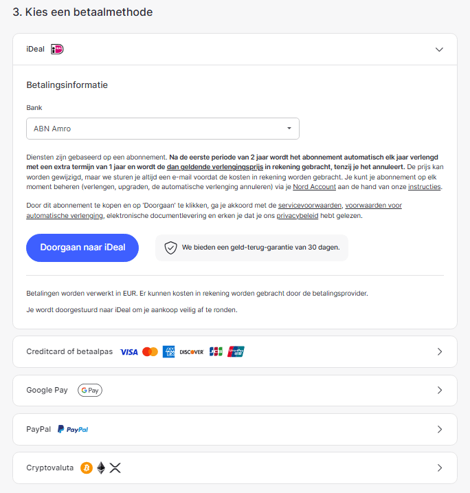 Overzicht van de betaalmethoden bij NordVPN