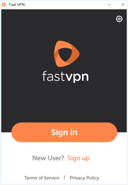 Scherm van de FastVPN-app voor het inloggen