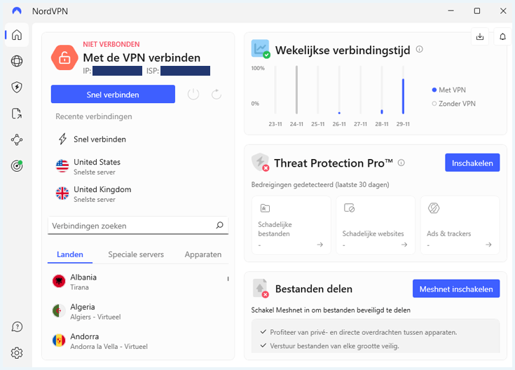 Windows app van NordVPN (niet verbonden)