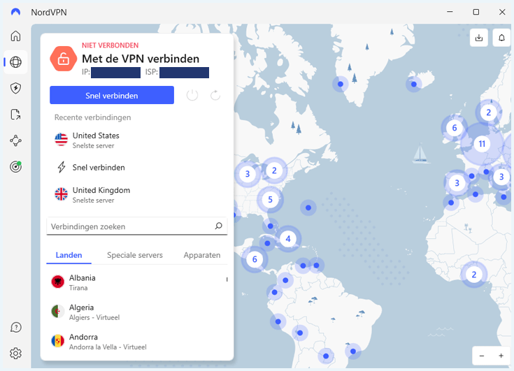 NordVPN kaartweergave