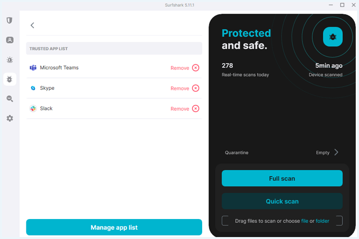 Instellingen van de Webcam bescherming van Surfshark Antivirus