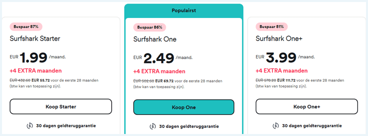 Overzicht van de Surfshark-abonnementen
