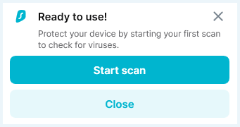 Melding van Surfshark dat de installatie van de antivirussoftware geslaagd is