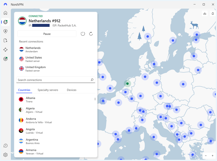 NordVPN Windows app verbonden met een Nederlandse server